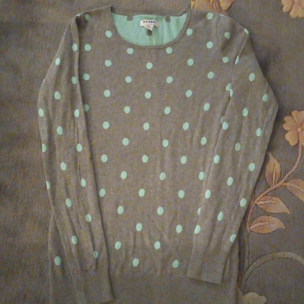 Dark grey and teal polka dot sweater - Picture 3 of 5